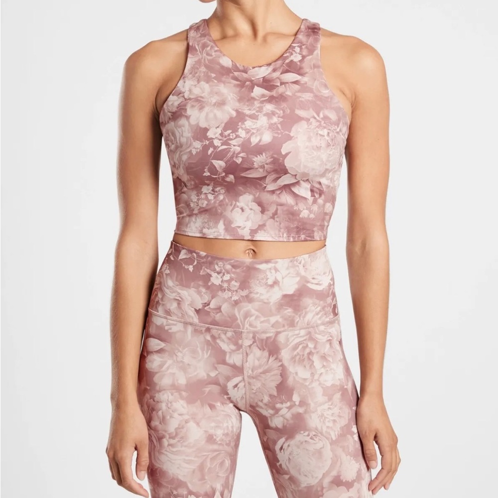 Athleta Set- Elation Printed Tight & Conscious Crop in Antoinette Velvety Pink